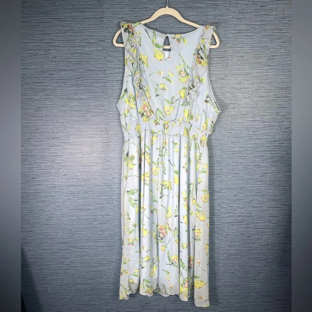 Adyson Parker Women's Floral MIDI Dress Sheer Lined Size 2X Blue Yellow NWT - Picture 6 of 7